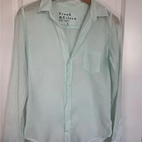 Frank & Eileen Barry Button Down Shirt Mint Green Lightweight 100% Cotton Small - Picture 1 of 13